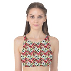 Gorgeous Red Flower Pattern  Tank Bikini Top by Brittlevirginclothing