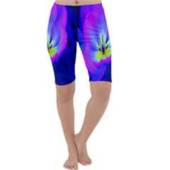 Blue And Purple Flowers Cropped Leggings  by AnjaniArt