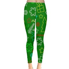 Green Xmas Pattern Leggings  by Valentinaart