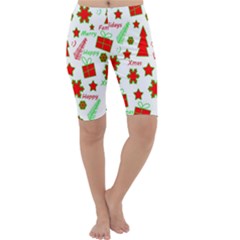 Red And Green Christmas Pattern Cropped Leggings  by Valentinaart