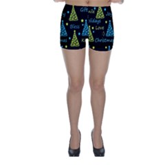 New Year Pattern - Blue And Yellow Skinny Shorts by Valentinaart