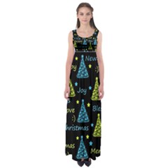 New Year Pattern - Blue And Yellow Empire Waist Maxi Dress by Valentinaart
