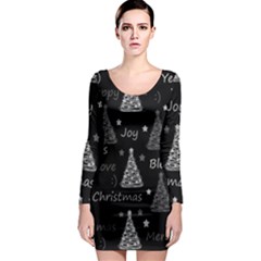 New Year Pattern - Gray Long Sleeve Bodycon Dress by Valentinaart