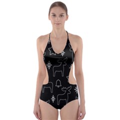 Black Xmas Pattern Cut-out One Piece Swimsuit by Valentinaart