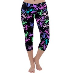 Purple Lizards Pattern Capri Yoga Leggings by Valentinaart