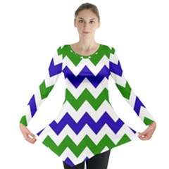 Blue And Green Chevron Long Sleeve Tunic  by AnjaniArt