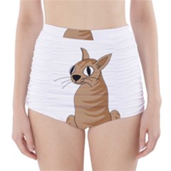 Brown Cat High-waisted Bikini Bottoms by Valentinaart