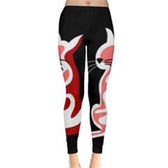 Red Abstract Cat Leggings  by Valentinaart