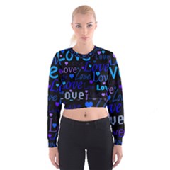 Blue Love Pattern Women s Cropped Sweatshirt by Valentinaart