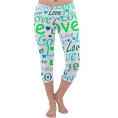 Love Pattern - Green And Blue Capri Yoga Leggings by Valentinaart