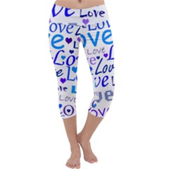 Blue And Purple Love Pattern Capri Yoga Leggings by Valentinaart