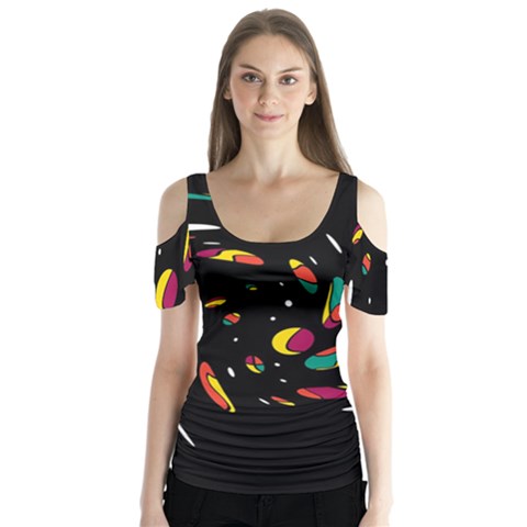Colorful Twist Butterfly Sleeve Cutout Tee  by Valentinaart