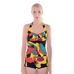 Colorful Spot Boyleg Halter Swimsuit  by Valentinaart