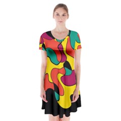 Colorful Spot Short Sleeve V-neck Flare Dress by Valentinaart