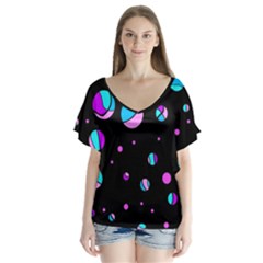 Blue And Purple Dots Flutter Sleeve Top by Valentinaart