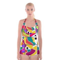 Colorful Windows  Boyleg Halter Swimsuit  by Valentinaart