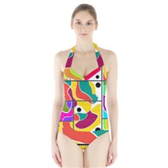 Colorful Windows  Halter Swimsuit by Valentinaart