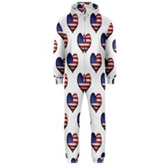 Usa Grunge Heart Shaped Flag Pattern Hooded Jumpsuit (men)  by dflcprintsclothing