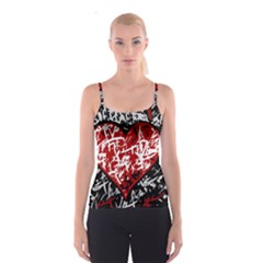 Red Graffiti Style Hart  Spaghetti Strap Top by Valentinaart