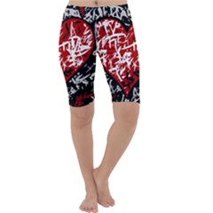 Red Graffiti Style Hart  Cropped Leggings  by Valentinaart