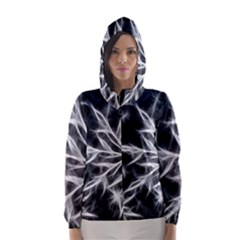 Snowflake In Feather Look, Black And White Hooded Wind Breaker (women)