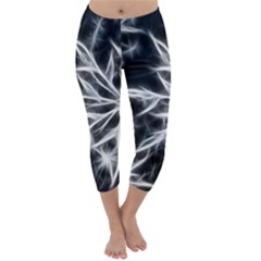 Snowflake In Feather Look, Black And White Capri Winter Leggings  by picsaspassion