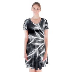 Snowflake In Feather Look, Black And White Short Sleeve V-neck Flare Dress by picsaspassion
