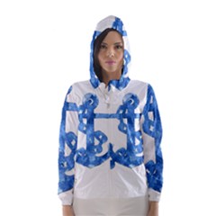 Anchor Aquarel Painting Art, Soft Blue Hooded Wind Breaker (women)