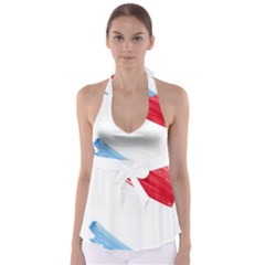 Tricolor Banner Watercolor Painting, Red Blue White Babydoll Tankini Top by picsaspassion