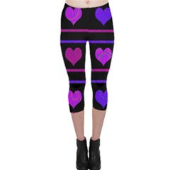Purple And Magenta Harts Pattern Capri Leggings  by Valentinaart