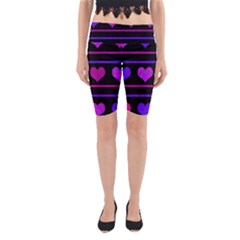 Purple And Magenta Harts Pattern Yoga Cropped Leggings by Valentinaart