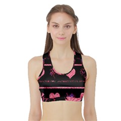 Pink Elegant Harts Pattern Sports Bra With Border by Valentinaart