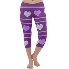 Purple Harts Pattern 2 Capri Yoga Leggings by Valentinaart