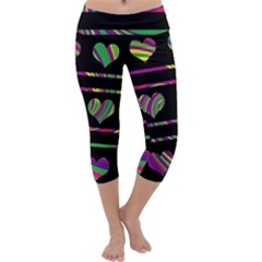 Colorful Harts Pattern Capri Yoga Leggings by Valentinaart