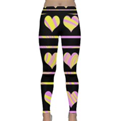 Pink And Yellow Harts Pattern Classic Yoga Leggings by Valentinaart