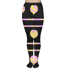 Pink And Yellow Harts Pattern Women s Tights by Valentinaart