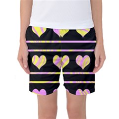 Pink And Yellow Harts Pattern Women s Basketball Shorts by Valentinaart