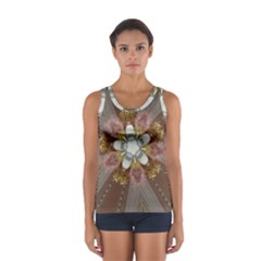 Elegant Antique Pink Kaleidoscope Flower Gold Chic Stylish Classic Design Women s Sport Tank Top  by yoursparklingshop