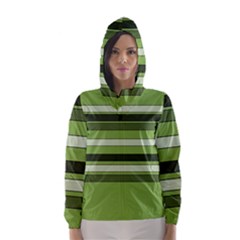 Greenery Stripes Pattern Horizontal Stripe Shades Of Spring Green Hooded Wind Breaker (women) by yoursparklingshop