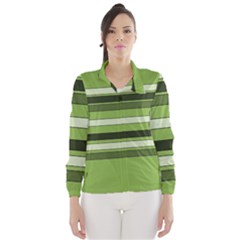 Greenery Stripes Pattern Horizontal Stripe Shades Of Spring Green Wind Breaker (women) by yoursparklingshop