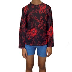 Small Red Roses Kids  Long Sleeve Swimwear by Brittlevirginclothing