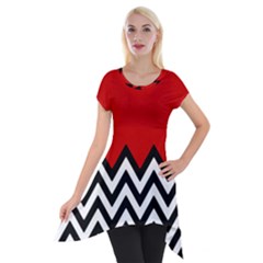 Chevron Red Short Sleeve Side Drop Tunic by AnjaniArt