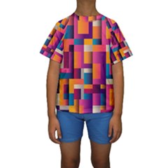 Abstract Background Geometry Blocks Kids  Short Sleeve Swimwear by Amaryn4rt