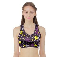Floral Purple Flower Yellow Sports Bra With Border by AnjaniArt