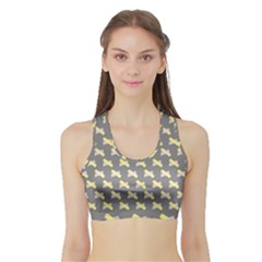 Hearts And Yellow Crossed Washi Tileable Gray Sports Bra With Border by AnjaniArt