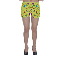 Yellow Cute Birds And Flowers Pattern Skinny Shorts by Valentinaart