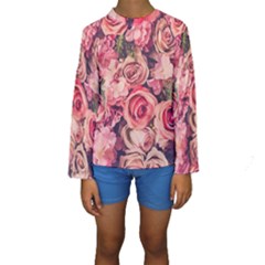 Beautiful Pink Roses  Kids  Long Sleeve Swimwear by Brittlevirginclothing
