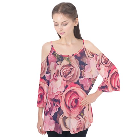 Beautiful Pink Roses  Flutter Tees by Brittlevirginclothing
