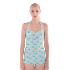 Cute Pineapple Boyleg Halter Swimsuit  by Brittlevirginclothing