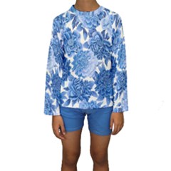 Blue Flowers Kids  Long Sleeve Swimwear by Brittlevirginclothing